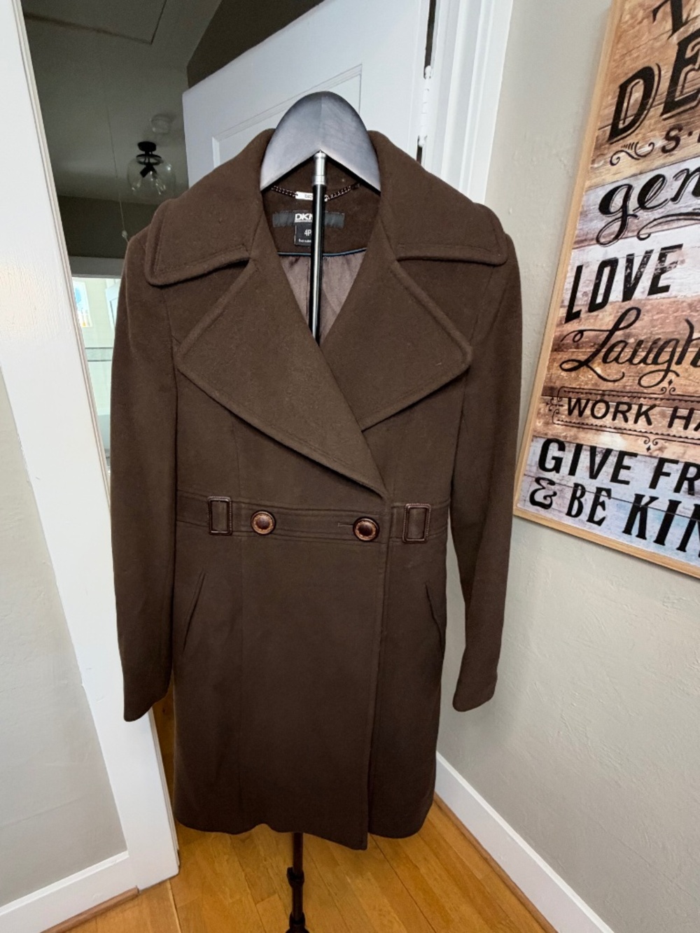 DKNY Coffee Brown Longline Tailored Career Blazer Coat Jacket Petite 4P